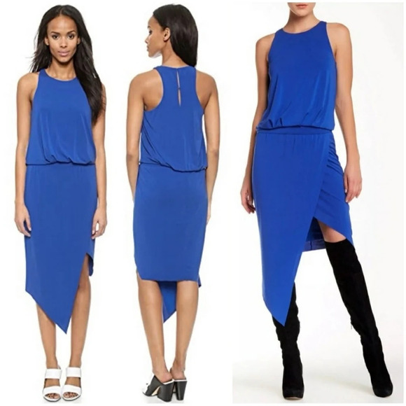 Elizabeth and James Blue Asymmetrical Racerback Sleeveless Rowan Blouson Dress - Picture 2 of 8